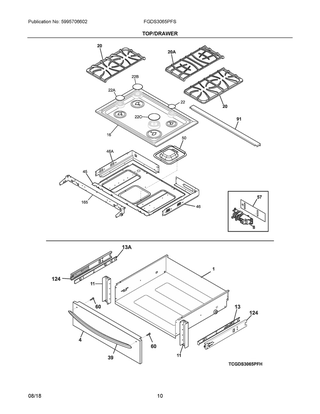 Top/drawer Diagram and Parts List for FGDS3065PFS  Frigidaire Range