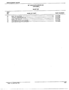 30" Gas Over/under Main Top Page 2 Diagram and Parts List for 3468A  Frigidaire Range