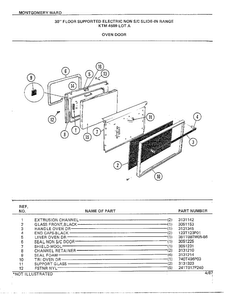 30" Floor/oven Door Diagram and Parts List for 4509A  Frigidaire Range