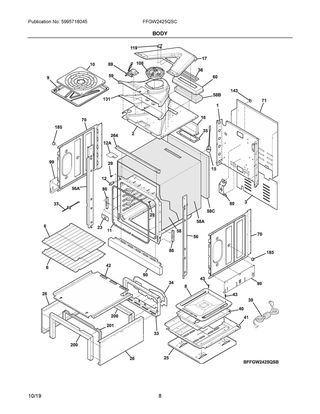 Body Diagram and Parts List for FFGW2425QSC  Frigidaire Wall Oven