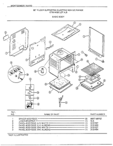 30" Floor/basic Body Diagram and Parts List for 4438A  Frigidaire Range