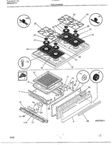 Top/drawer Diagram and Parts List for 2843-80B  Frigidaire Range