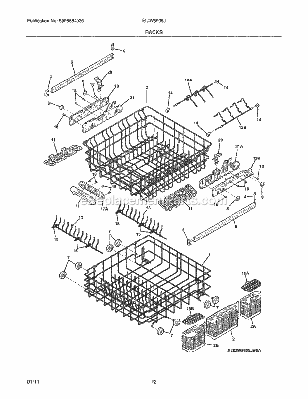 RACKS Diagram and Parts List for EIDW5905JS0A  Electrolux Dishwasher