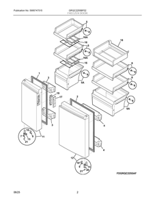 Freezer Door Diagram and Parts List for GRQC2255BF02  Frigidaire Refrigerator