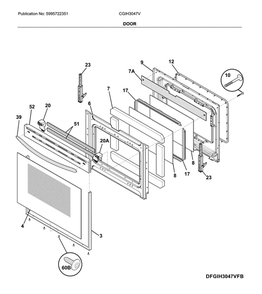 Door Diagram and Parts List for CGIH3047VFB  Frigidaire Range