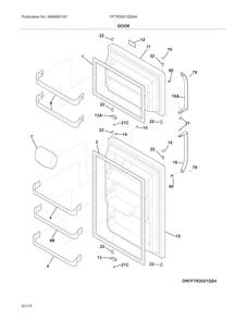Door Diagram and Parts List for FFTR2021QSAA  Frigidaire Refrigerator