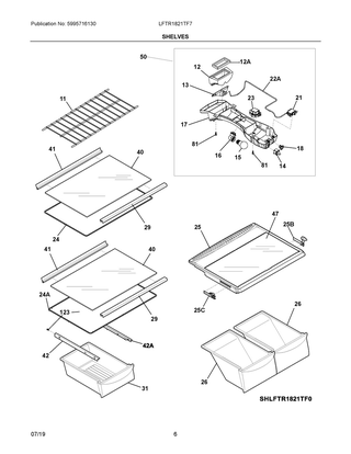 Shelves Diagram and Parts List for LFTR1821TF7A  Frigidaire Refrigerator