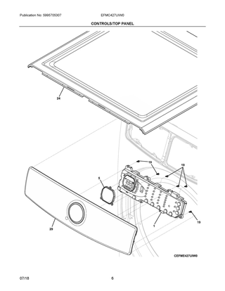 Controls/top Panel Diagram and Parts List for EFMC427UIW0  Frigidaire Dryer