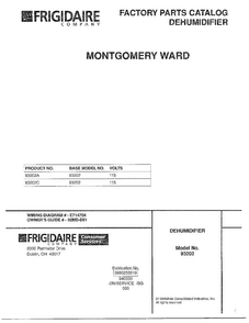 Front Coverdehumidifier Diagram and Parts List for 93202A  Frigidaire Dehumidifier