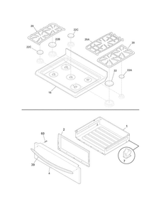 Top/drawer Diagram and Parts List for LGGF3044LFF  Frigidaire Range