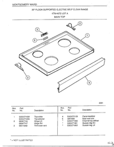 Main Top Diagram and Parts List for 4872A  Frigidaire Range