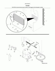System Diagram and Parts List for 25322742412  Kenmore Freezer