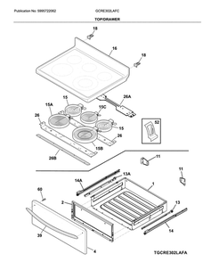 Top/Drawer Diagram and Parts List for GCRE302LAFC  Frigidaire Range
