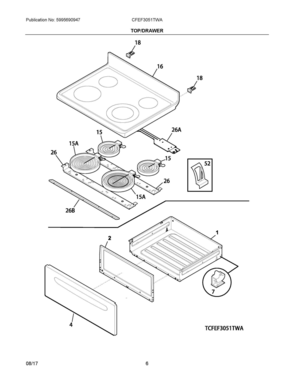 04 - TOP/DRAWER Diagram and Parts List for CFEF3051TWA  Frigidaire Range