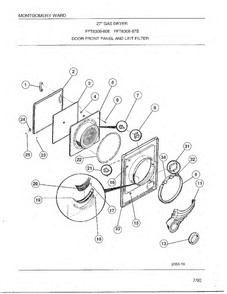 Door Front Panel And Lint Filter Diagram and Parts List for 8308-80E  Frigidaire Dryer
