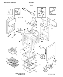 Body Diagram and Parts List for FFGF3054TBE  Frigidaire Range