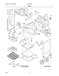 Body Diagram and Parts List for 20462052B  Frigidaire Range