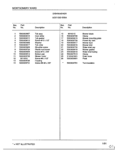Dishwasher Page 6 Diagram and Parts List for 1032-005A  Frigidaire Dishwasher