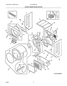 Upper Cabinet/Drum Heater Diagram and Parts List for FLCG7522AW3  Frigidaire Washer Dryer Combo