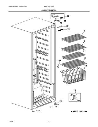 Cabinet/shelves Diagram and Parts List for FFFU20F1UW  Frigidaire Freezer