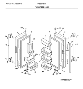 Fresh Food Doors Diagram and Parts List for FPBC2278UF5  Frigidaire Refrigerator