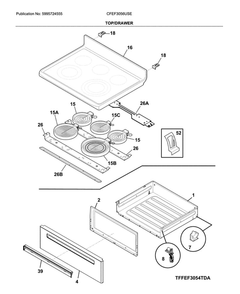 Top/Drawer Diagram and Parts List for CFEF3056USE  Frigidaire Range