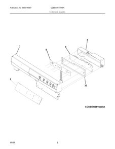 Control Panel Diagram and Parts List for CDBEH351UW0A  Frigidaire Dishwasher
