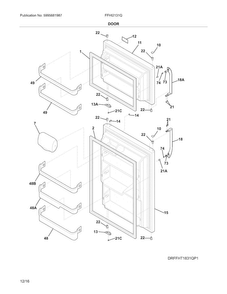 Door Diagram and Parts List for FFHI2131QE1  Frigidaire Refrigerator