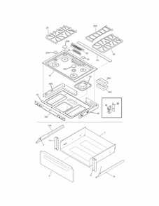 Top/drawer Diagram and Parts List for 79036932905  Kenmore Range
