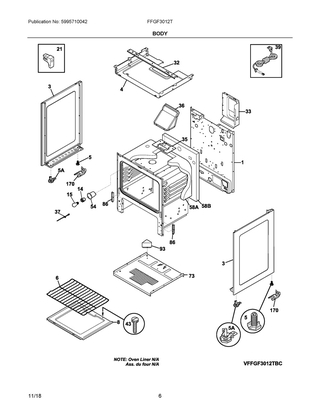 Body Diagram and Parts List for FFGF3012TWC  Frigidaire Range
