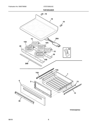 Top/drawer Diagram and Parts List for CFEF3056USC  Frigidaire Range