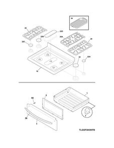 Top/drawer Diagram and Parts List for FGGF3054MFE  Frigidaire Range
