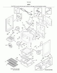 Body Diagram and Parts List for 79074459810  Kenmore Range
