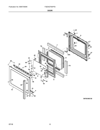 Door Diagram and Parts List for FGEW276SPFB  Frigidaire Wall Oven