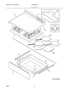 Top/Drawer Diagram and Parts List for FCFI3082BSA  Frigidaire Range