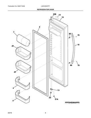 Refrigerator Door Diagram and Parts List for LGHX2636TF7  Frigidaire Refrigerator