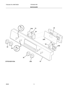 Backguard Diagram and Parts List for FFEH3051VSE  Frigidaire Range