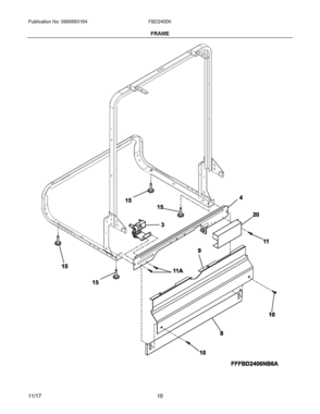06 - FRAME Diagram and Parts List for FBD2400KS9B  Frigidaire Dishwasher