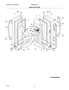 Fresh Food Door Diagram and Parts List for FGEB28D7RF2  Frigidaire Refrigerator