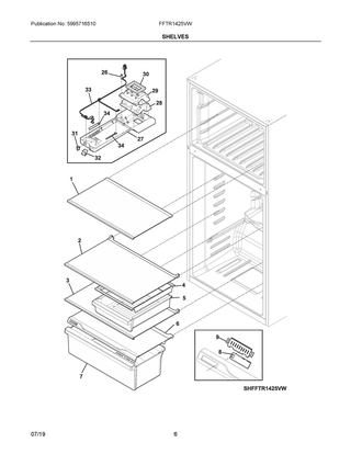 Shelves Diagram and Parts List for FFTR1425VW  Frigidaire Refrigerator