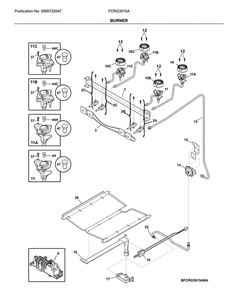 Burner Diagram and Parts List for FCRG3015AWB  Frigidaire Range