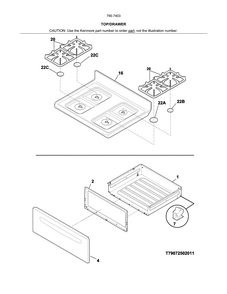 Top/drawer Diagram and Parts List for 79074039312  Kenmore Range