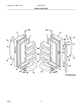 Fresh Food Door Diagram and Parts List for FFHN2750TS5  Frigidaire Refrigerator