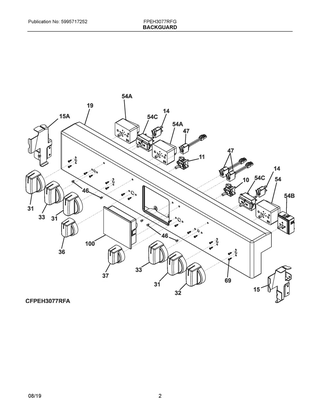 Backguard Diagram and Parts List for FPEH3077RFG  Frigidaire Range
