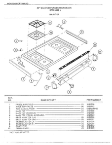 30" Gas Over/under Main Top Diagram and Parts List for 3488A  Frigidaire Range
