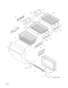 Freezer Drawer, Baskets Diagram and Parts List for E23BC78IPSKA  Electrolux Refrigerator