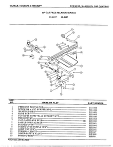 Burners, Manifold, Gas Control Page 3 Diagram and Parts List for 32-0127  Frigidaire Range
