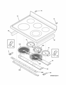 Main Top Diagram and Parts List for 79097223411  Kenmore Range