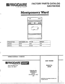 Gas Range Front Cover Diagram and Parts List for 283460C  Frigidaire Range