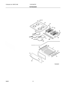 Top/Drawer Diagram and Parts List for CGIF3036TDF  Frigidaire Range